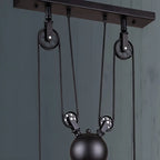 Industrial Black Metal Pulley Pendant Light for Kitchen