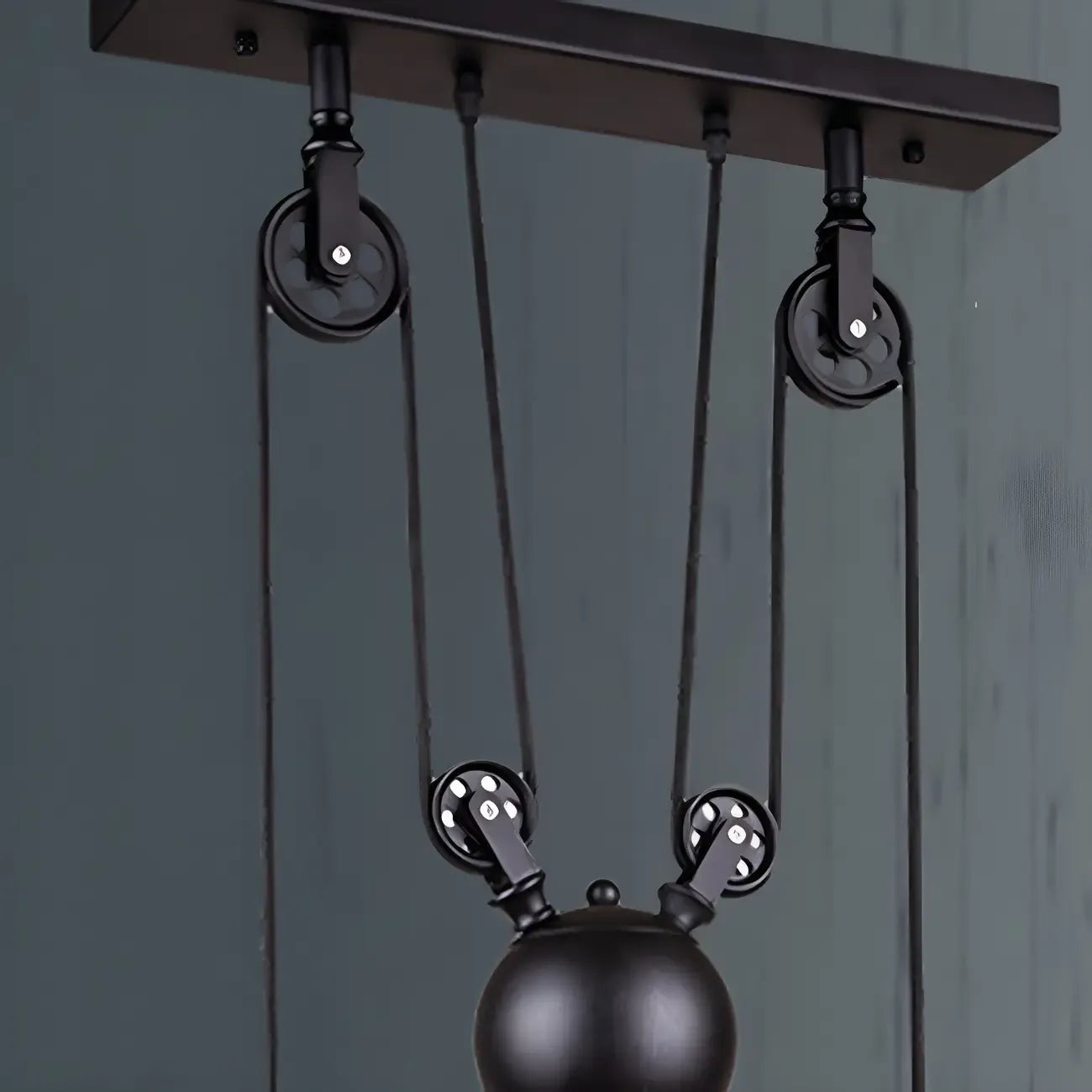 Industrial Black Metal Pulley Pendant Light for Kitchen