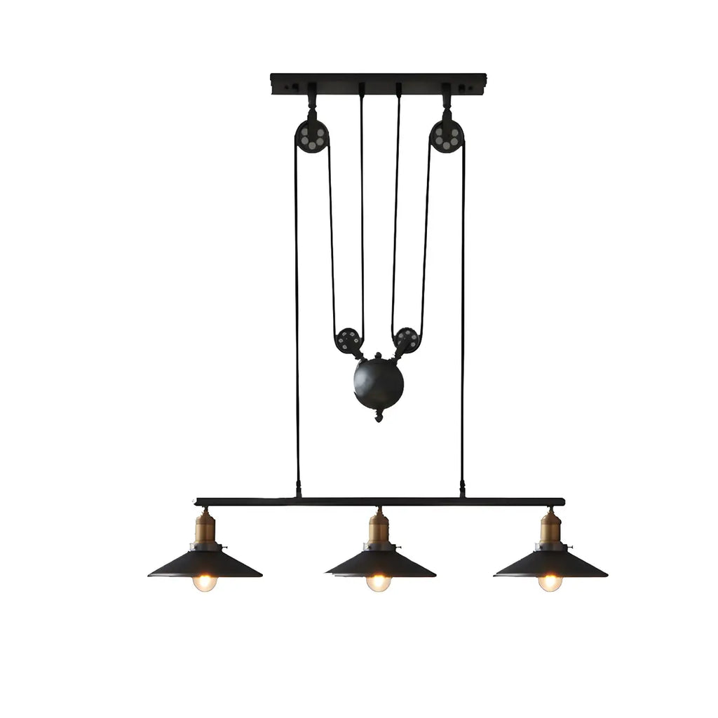 Industrial Black Metal Pulley Pendant Light for Kitchen