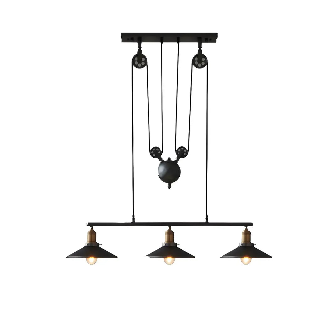 Industrial Black Metal Pulley Pendant Light for Kitchen