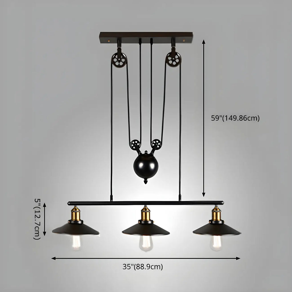 Industrial Black Metal Pulley Pendant Light for Kitchen