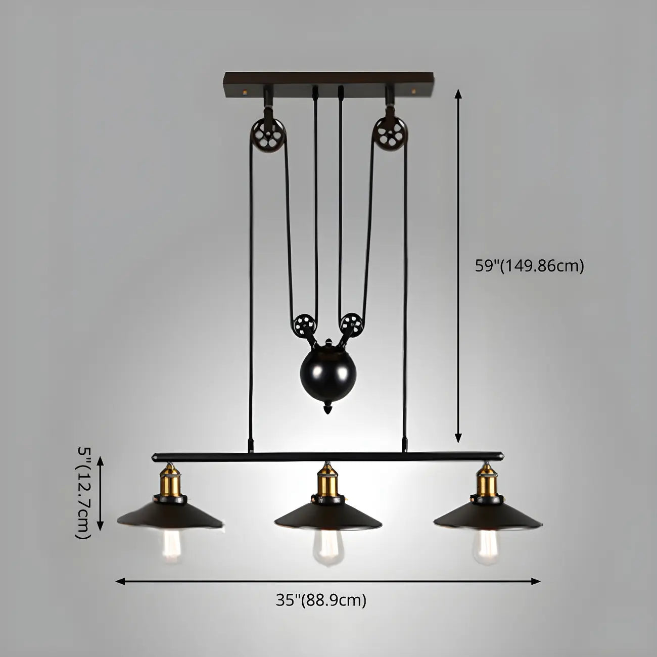 Industrial Black Metal Pulley Pendant Light for Kitchen