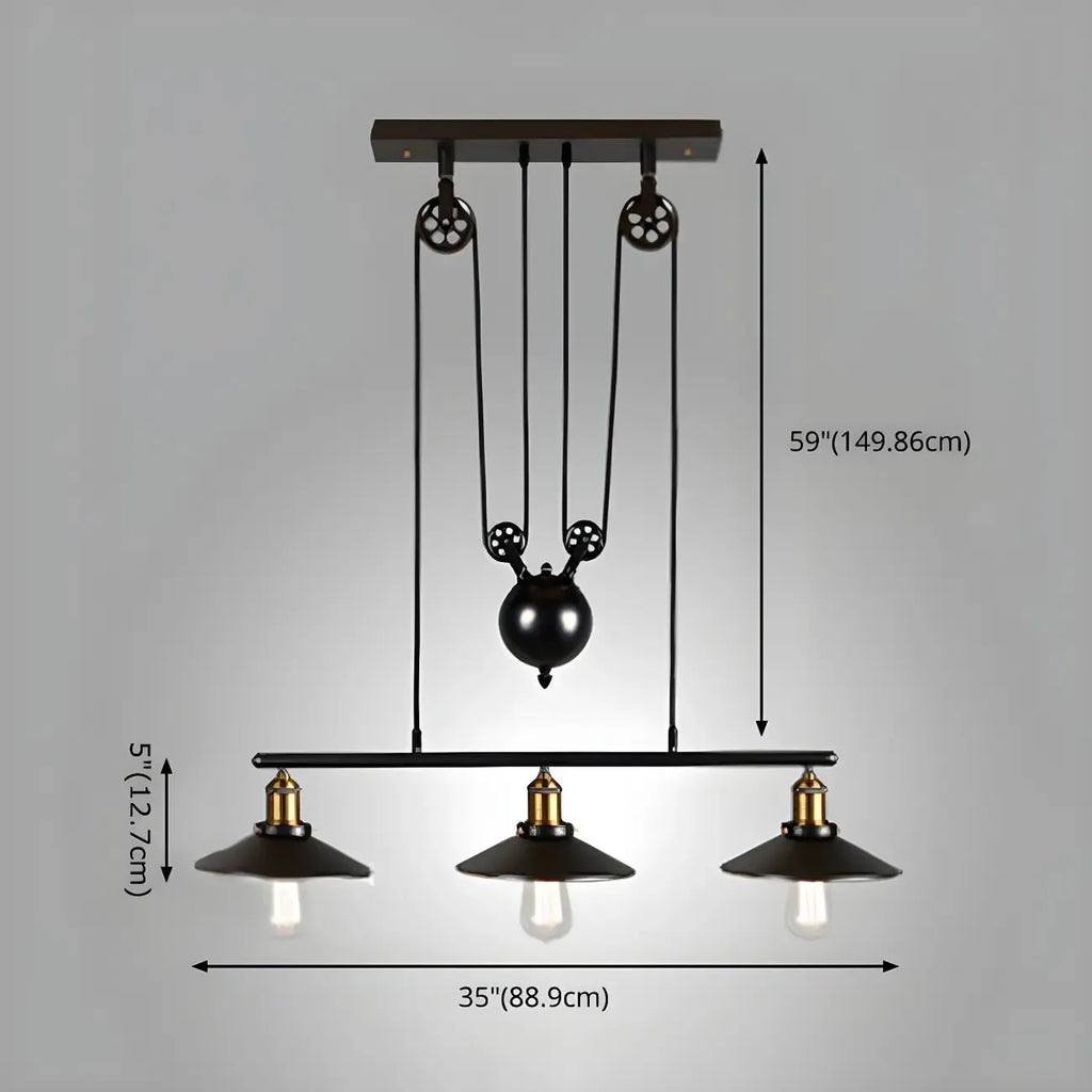 Industrial Black Metal Pulley Pendant Light for Kitchen