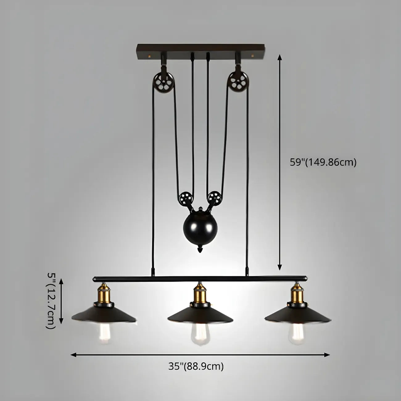 Industrial Black Metal Pulley Pendant Light for Kitchen
