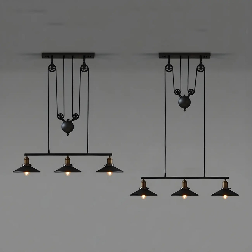 Industrial Black Metal Pulley Pendant Light for Kitchen