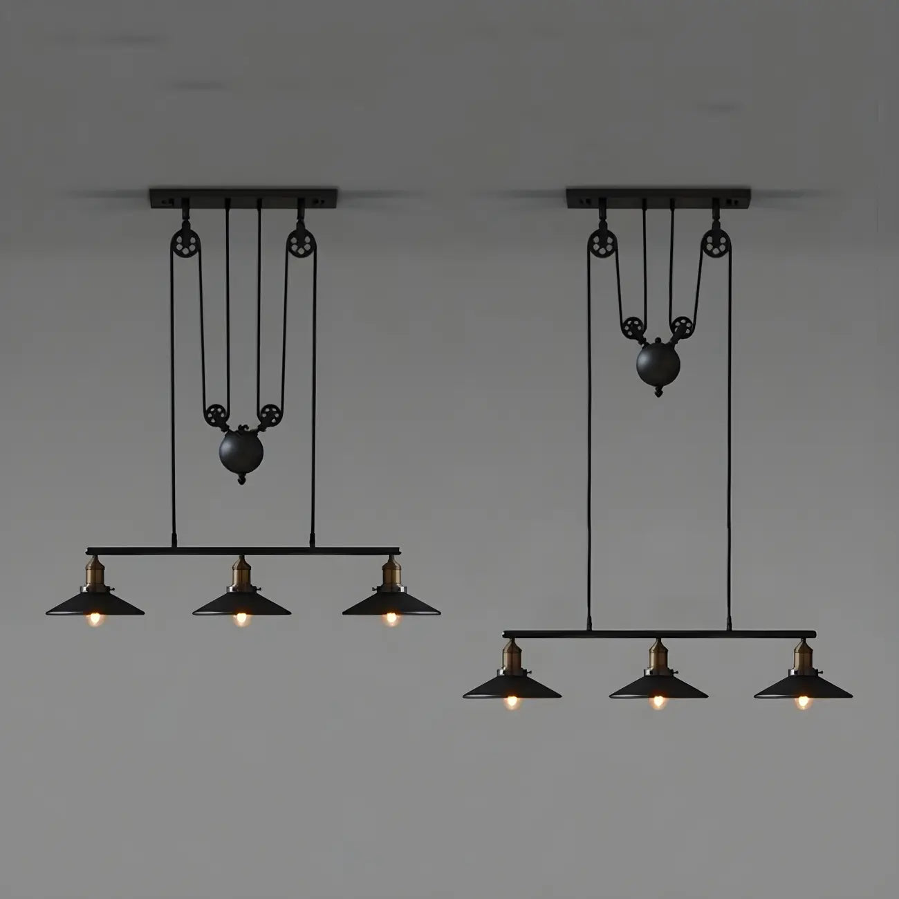Industrial Black Metal Pulley Pendant Light for Kitchen