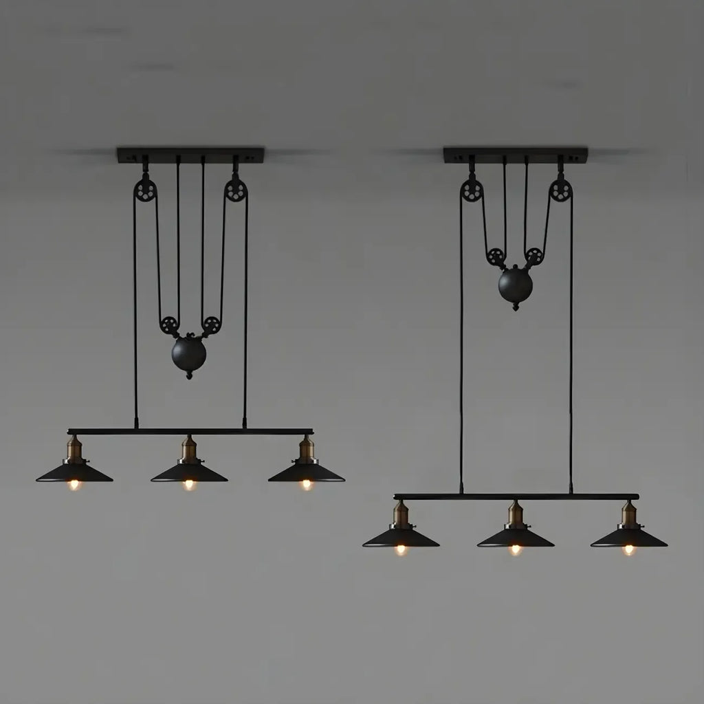 Industrial Black Metal Pulley Pendant Light for Kitchen