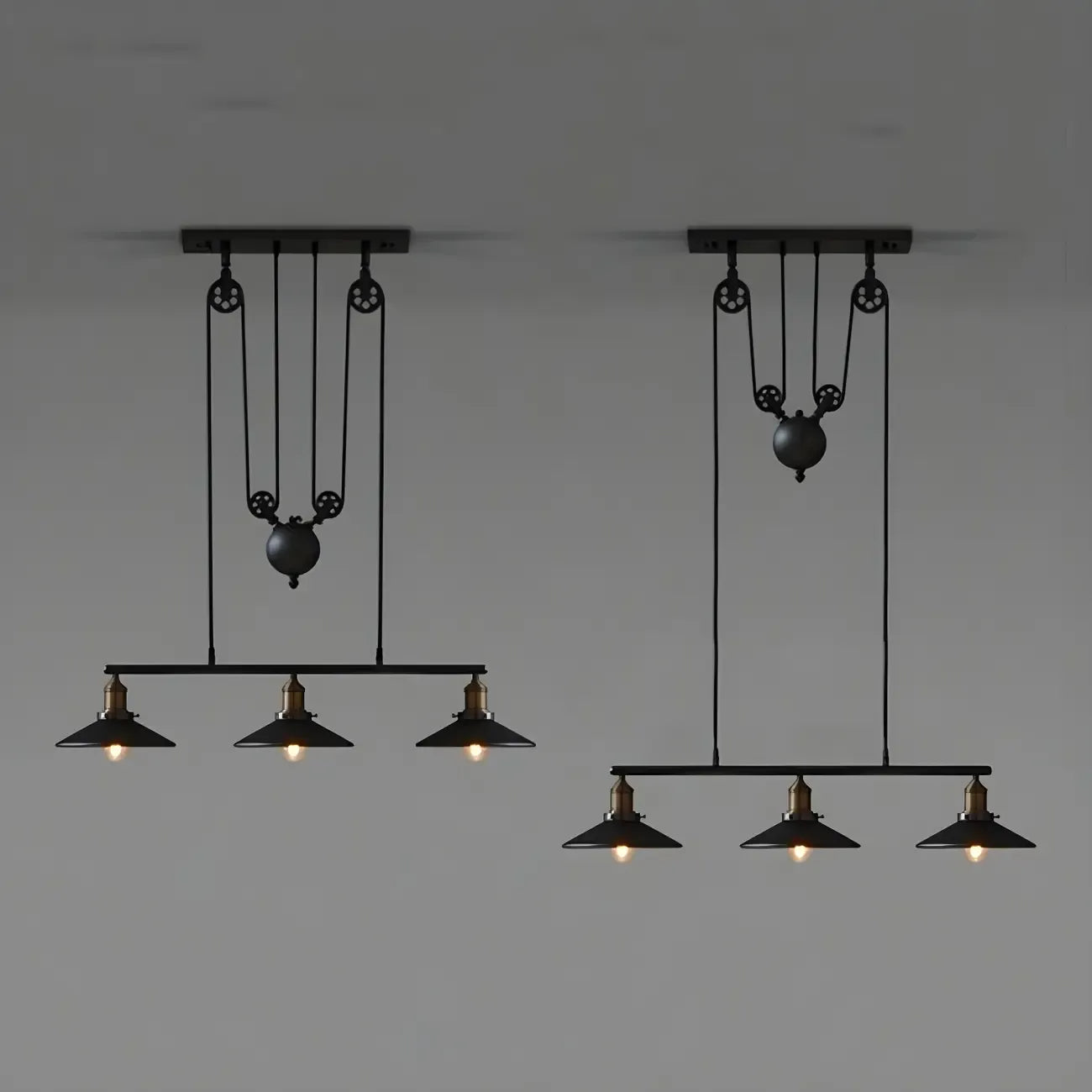 Industrial Black Metal Pulley Pendant Light for Kitchen