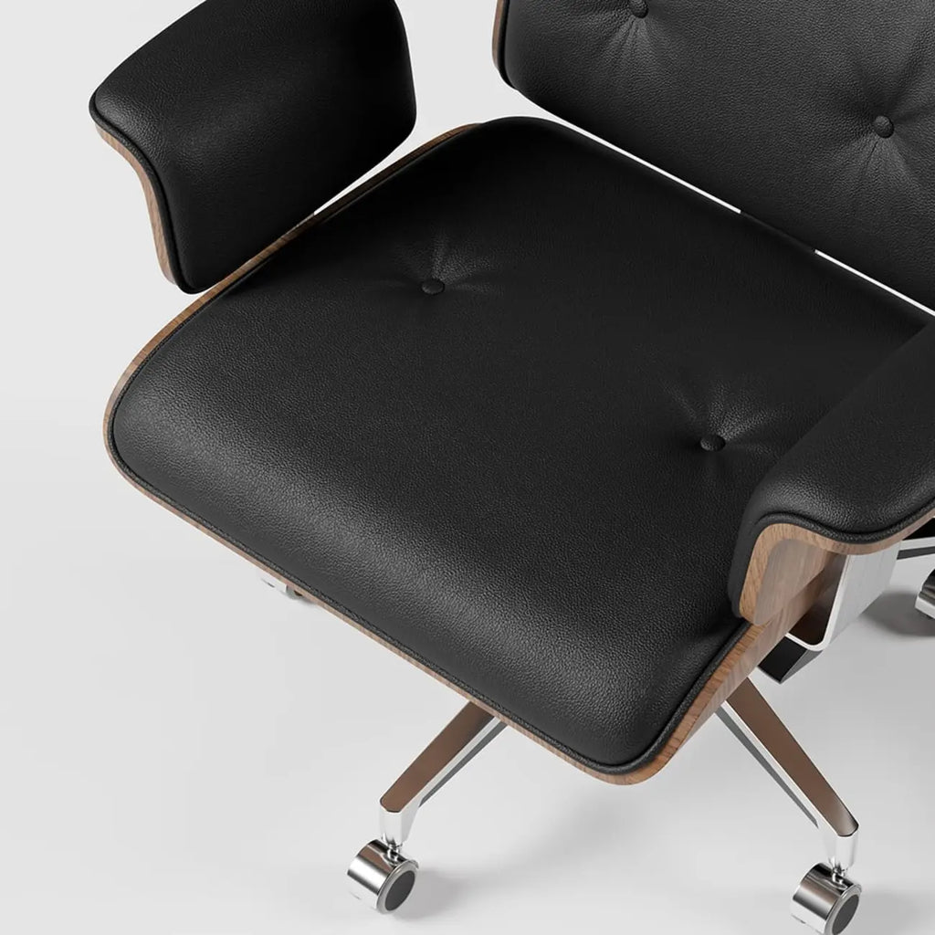 Modern Wood Leather Adjustable Swivel Black Executive Chair