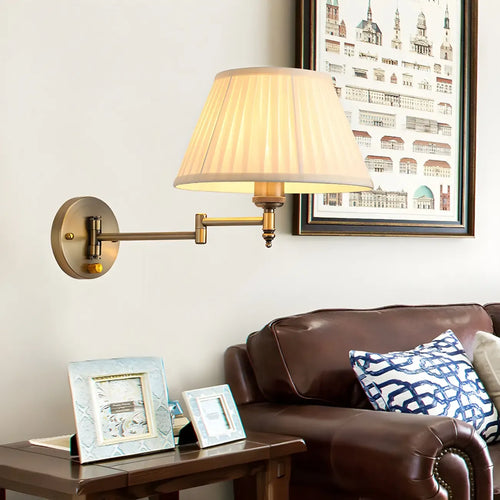Classic White Fabric Shade Swing Arm Wall Light
