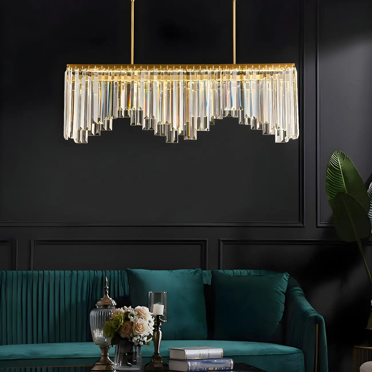 Gold Crystal Geometric Chandelier for Dining Area