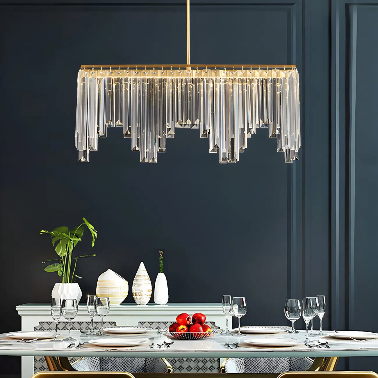 Gold Crystal Geometric Chandelier for Dining Area