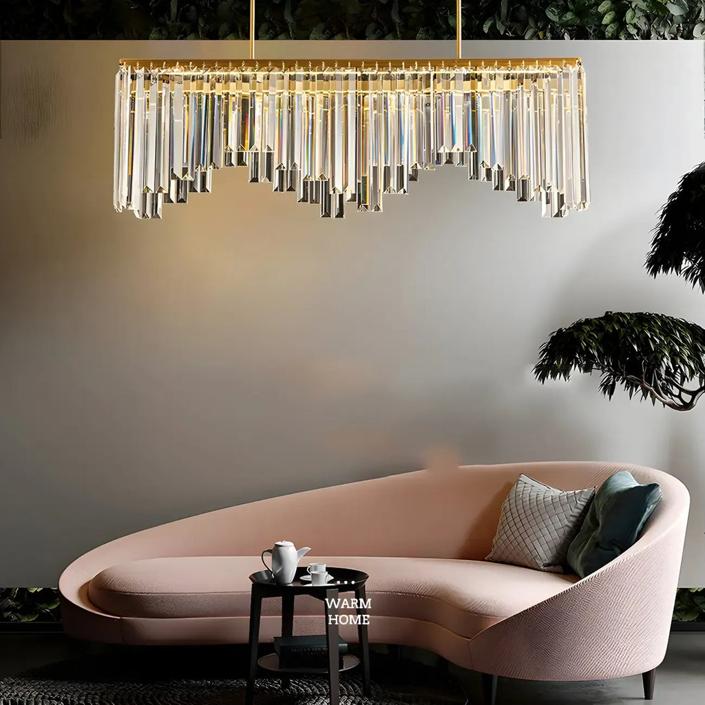 Gold Crystal Geometric Chandelier for Dining Area