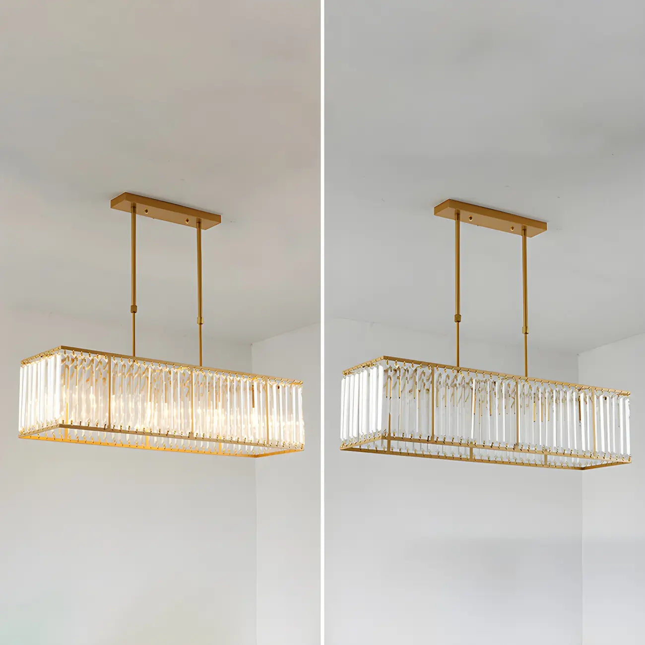 Luxury Crystal Gold Rectangle Island Pendant Light