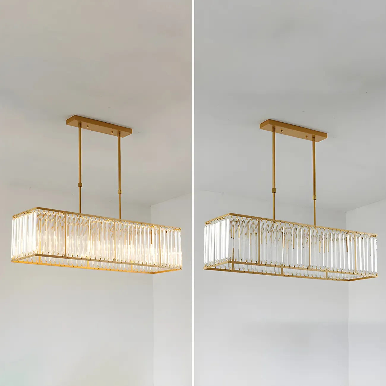 Luxury Crystal Gold Rectangle Island Pendant Light