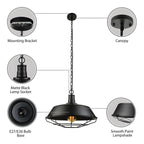 Industrial Black Metal Cap Caged Pendant Light