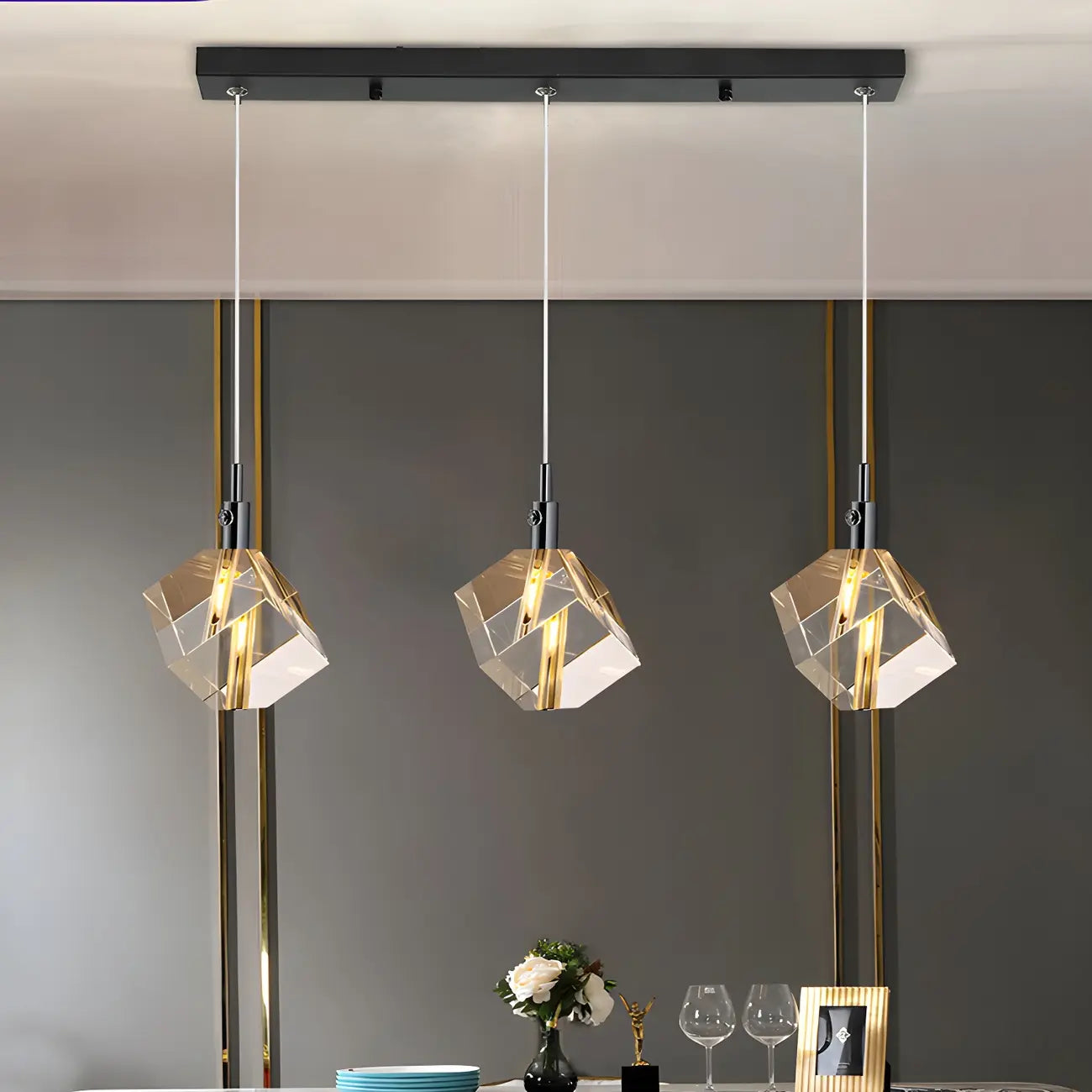 Modern Crystal Cube Island Pendant Light for Kitchen