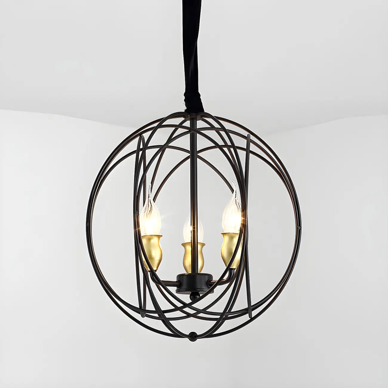 Black Metal Sphere Orb Modern Chandelier Light