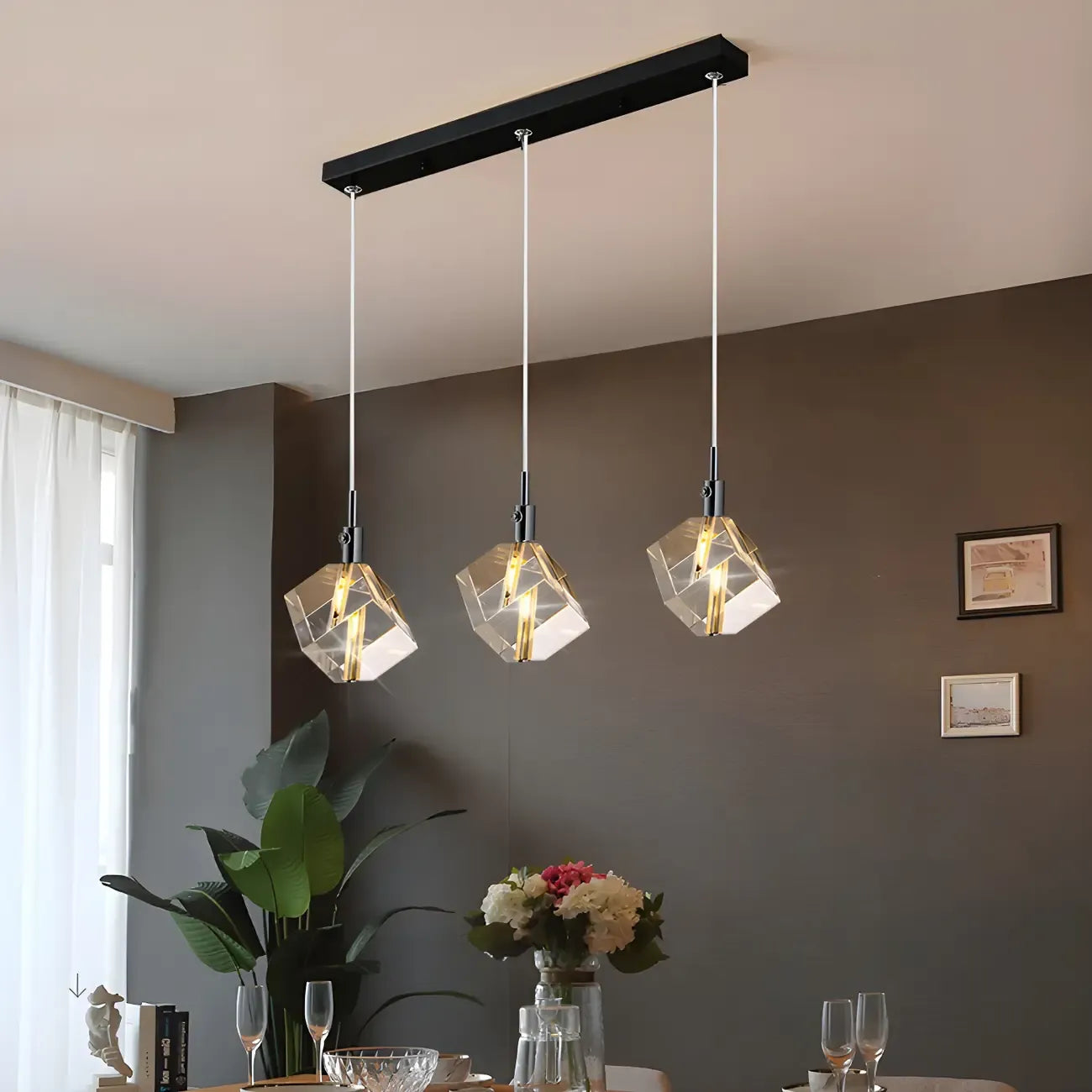 Modern Crystal Cube Island Pendant Light for Kitchen
