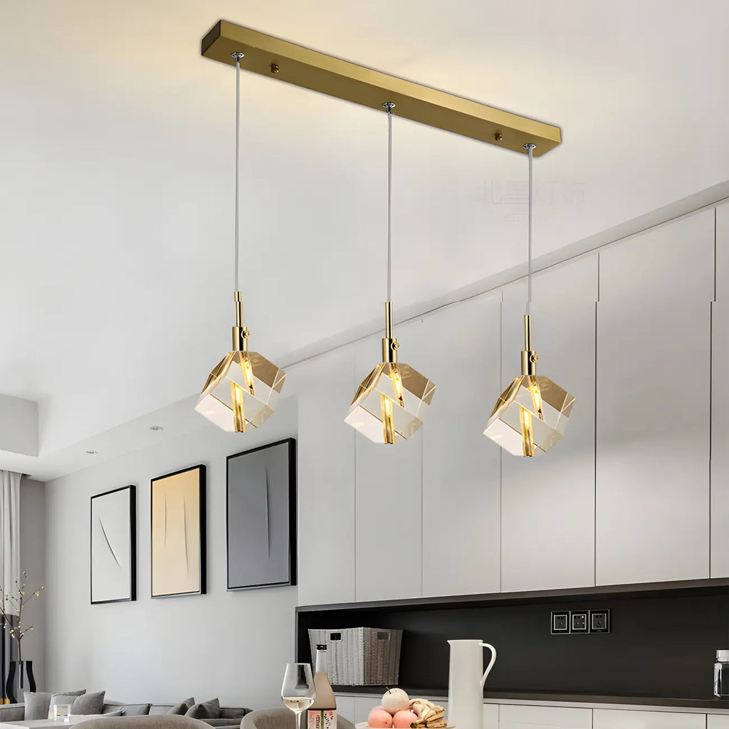 Modern Crystal Cube Island Pendant Light for Kitchen