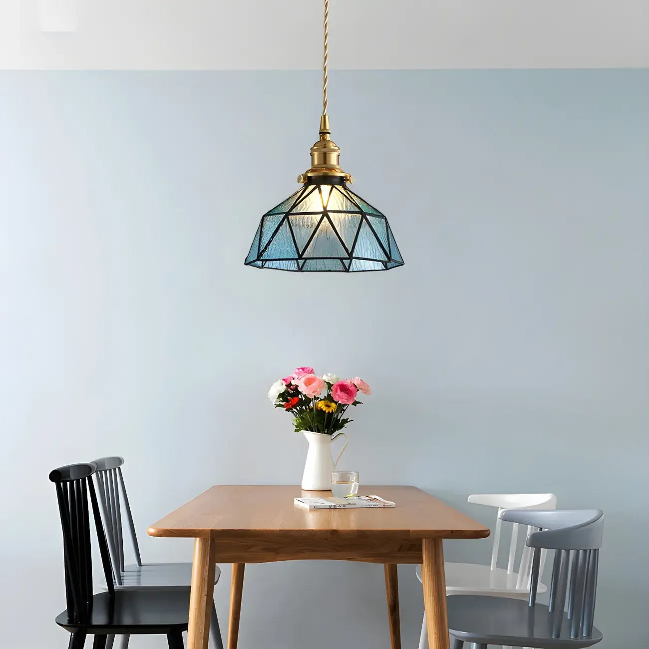 Vintage Glass Pendant Light 1-Light Geometric Ceiling Light Fixture for Hallway