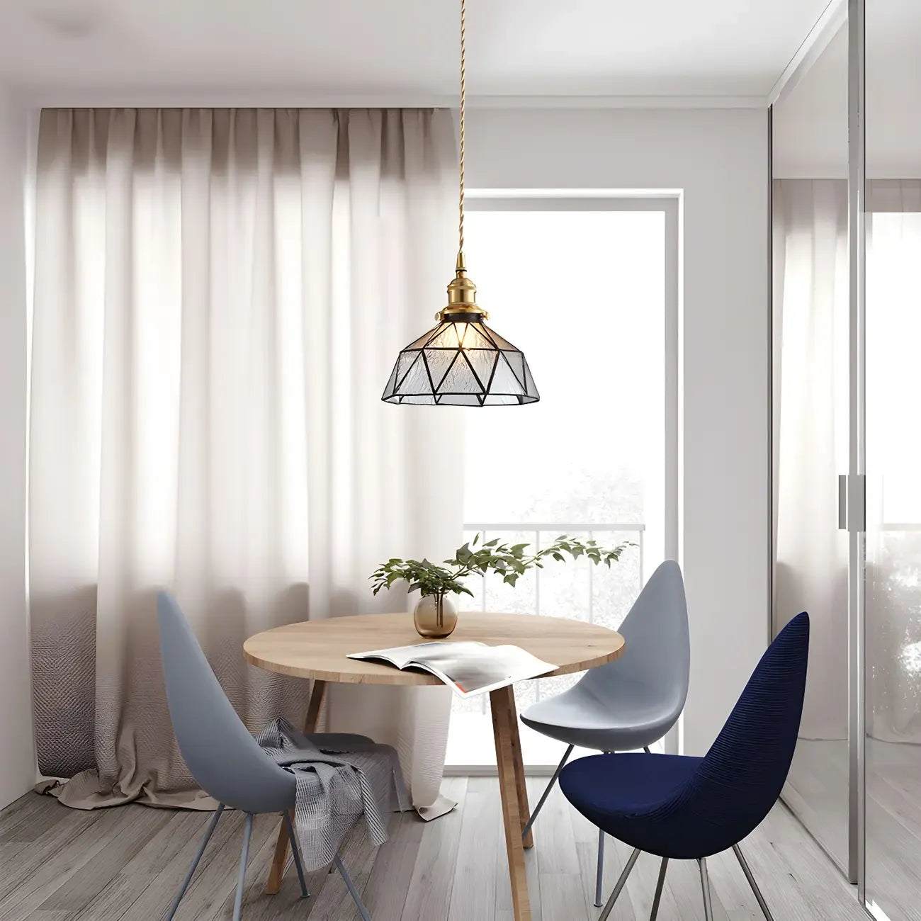 Vintage Glass Pendant Light 1-Light Geometric Ceiling Light Fixture for Hallway