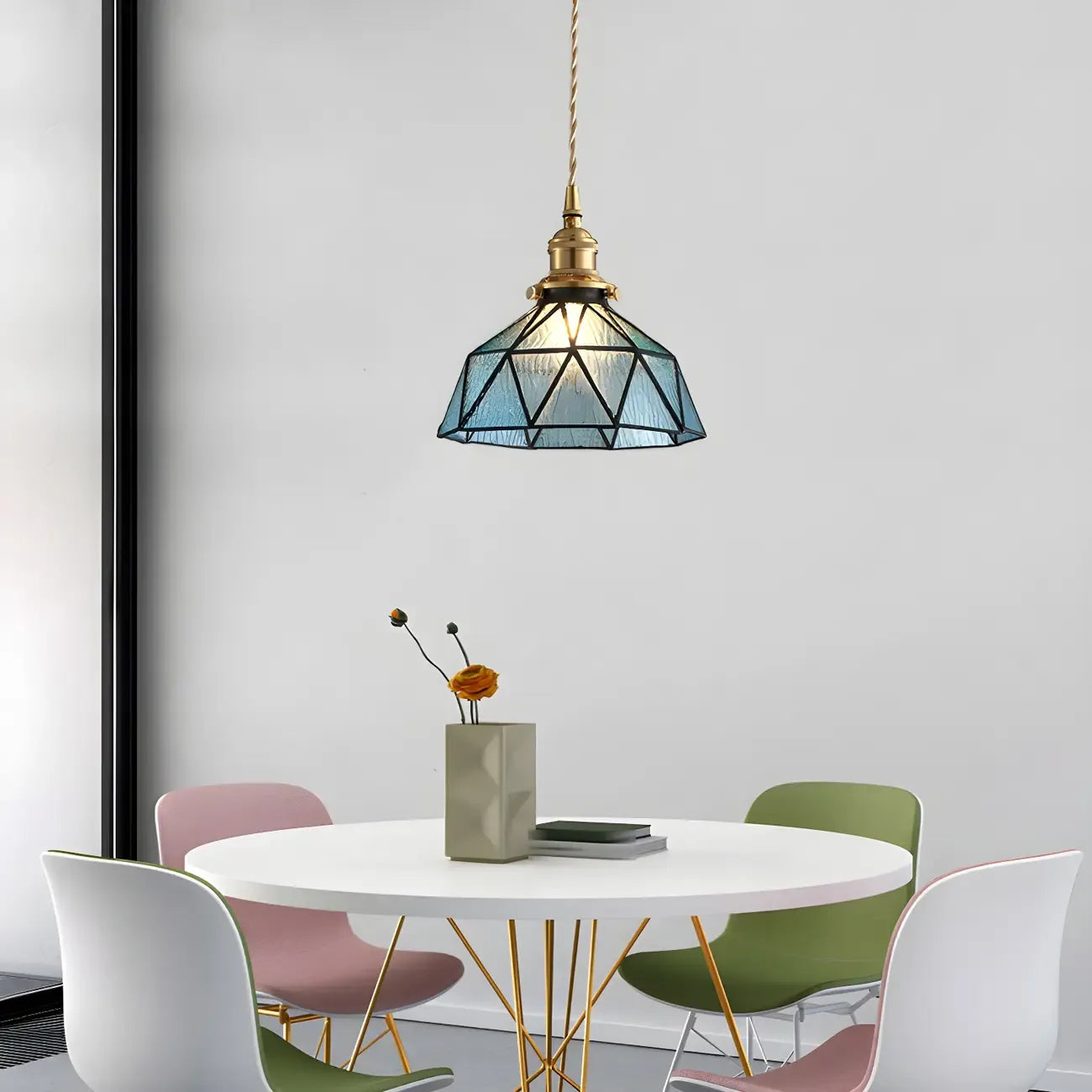 Vintage Glass Pendant Light 1-Light Geometric Ceiling Light Fixture for Hallway
