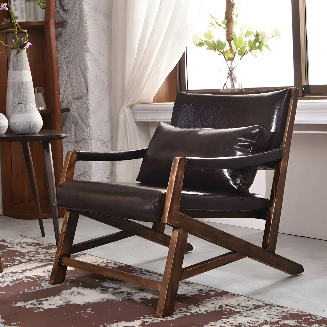 Modern Faux Leather Lounge Chair with Pillow Back