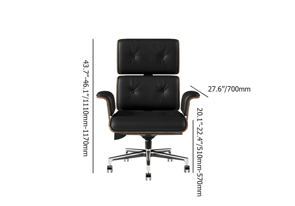 Modern Wood Leather Adjustable Swivel Black Executive Chair