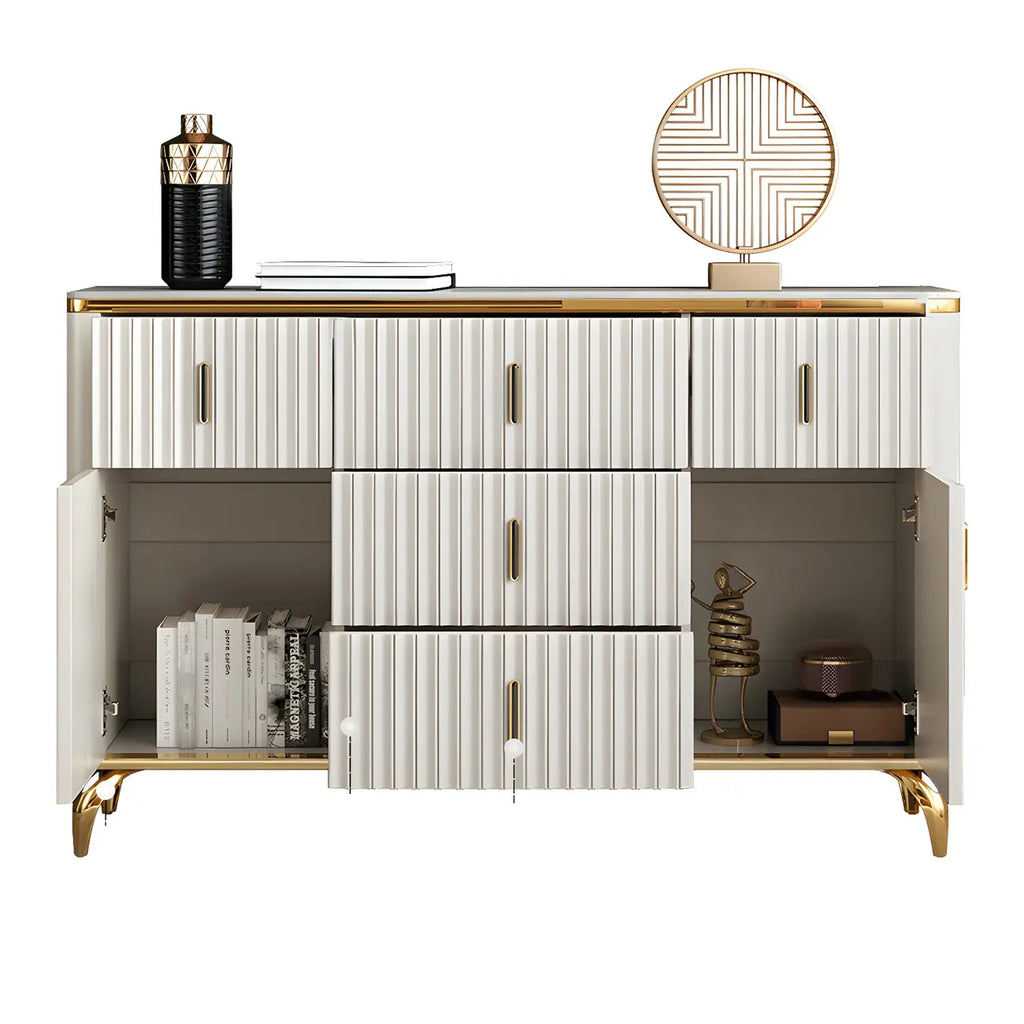 Elegant Gray Wooden Dressers & Chests with Gold Handles