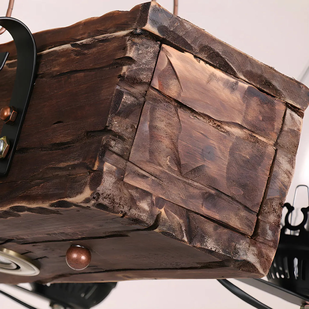 Industrial Rustic Wood Vintage Glass Rectangular Chandelier