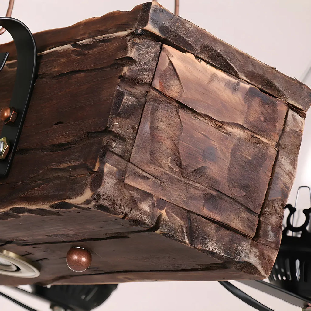 Industrial Rustic Wood Vintage Glass Rectangular Chandelier