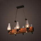 Industrial Rustic Wood Vintage Glass Rectangular Chandelier