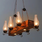 Industrial Rustic Wood Vintage Glass Rectangular Chandelier