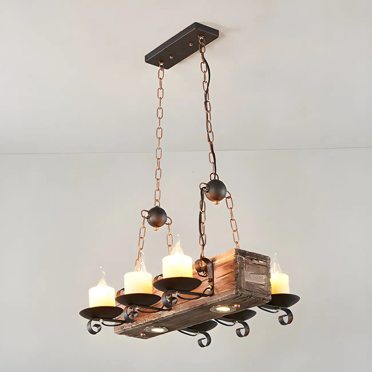 Industrial Rustic Wood Vintage Glass Rectangular Chandelier