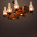 Industrial Rustic Wood Vintage Glass Rectangular Chandelier