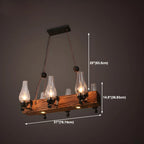 Industrial Rustic Wood Vintage Glass Rectangular Chandelier