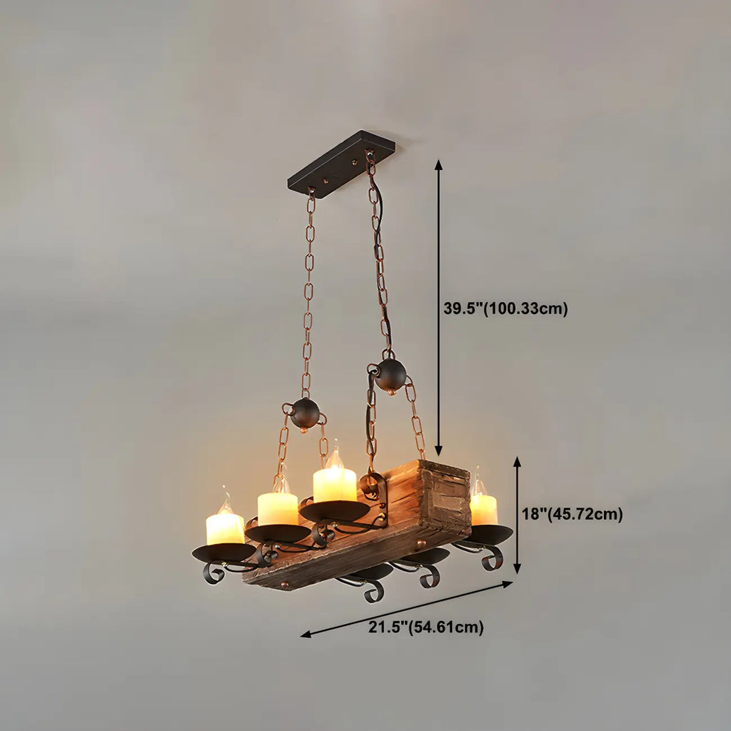 Industrial Rustic Wood Vintage Glass Rectangular Chandelier