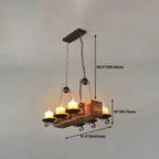 Industrial Rustic Wood Vintage Glass Rectangular Chandelier