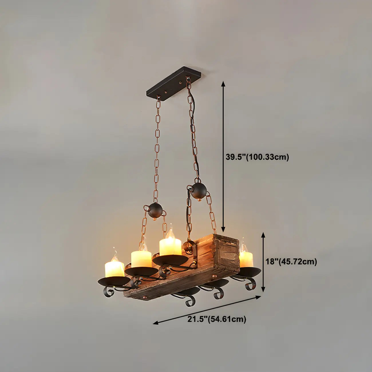 Industrial Rustic Wood Vintage Glass Rectangular Chandelier