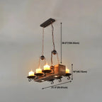 Industrial Rustic Wood Vintage Glass Rectangular Chandelier