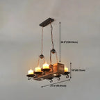 Industrial Rustic Wood Vintage Glass Rectangular Chandelier
