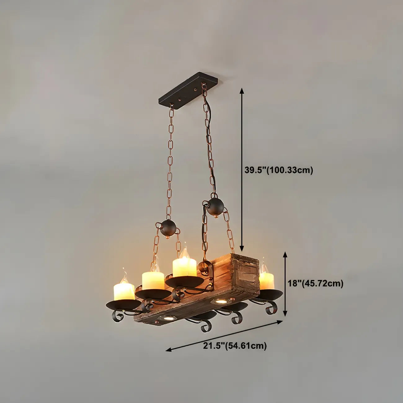 Industrial Rustic Wood Vintage Glass Rectangular Chandelier