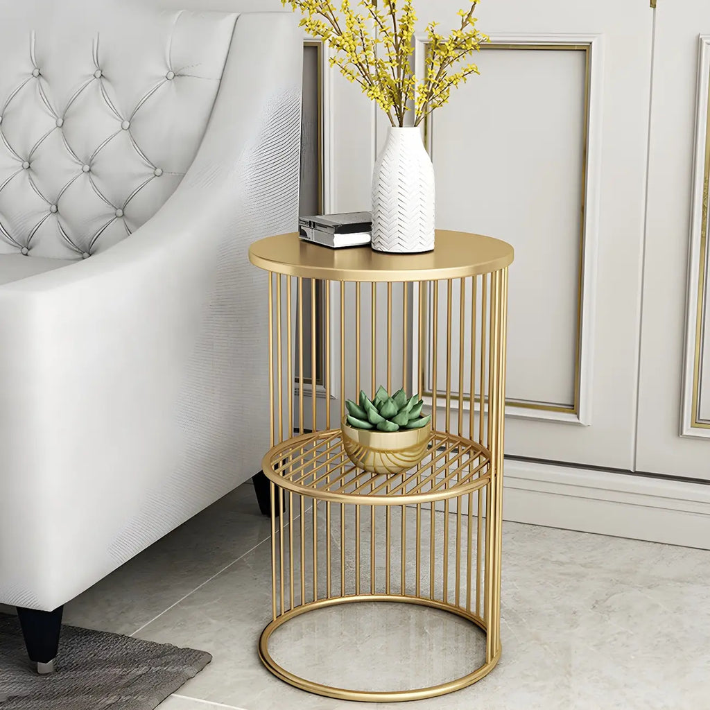 Round 2 Tiers Metal Frame Storage Side Tables Gold