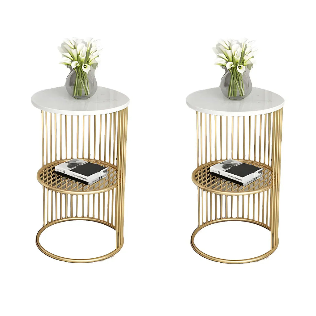 Round 2 Tiers Metal Frame Storage Side Tables Gold