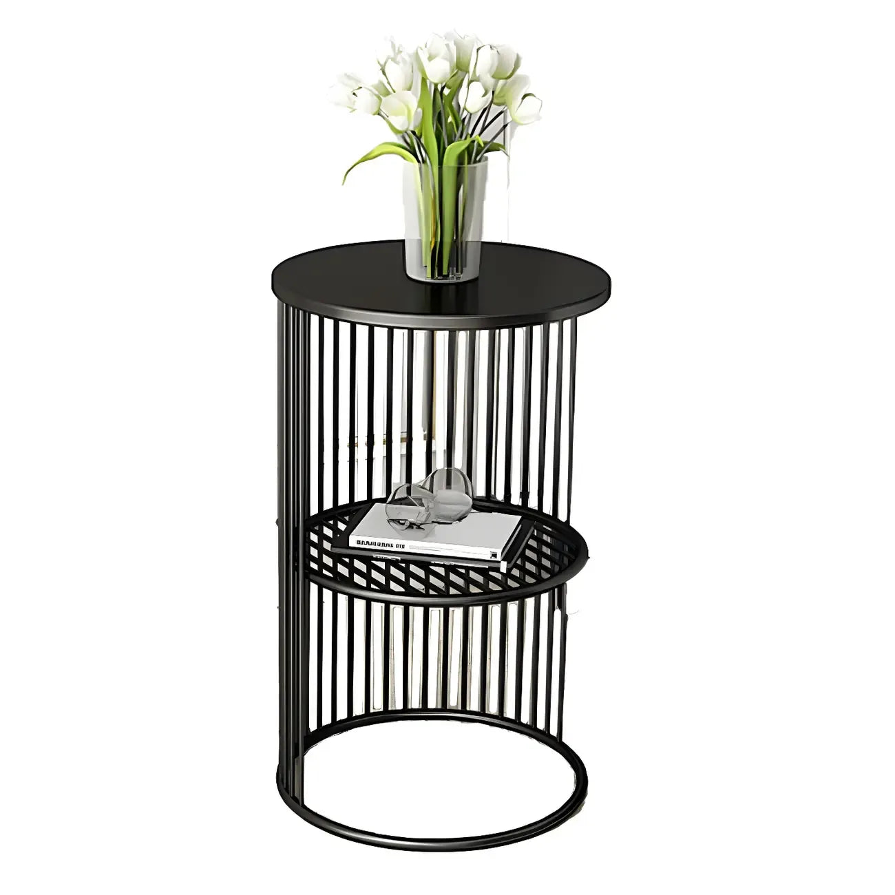 Round 2 Tiers Metal Frame Storage Side Tables Gold