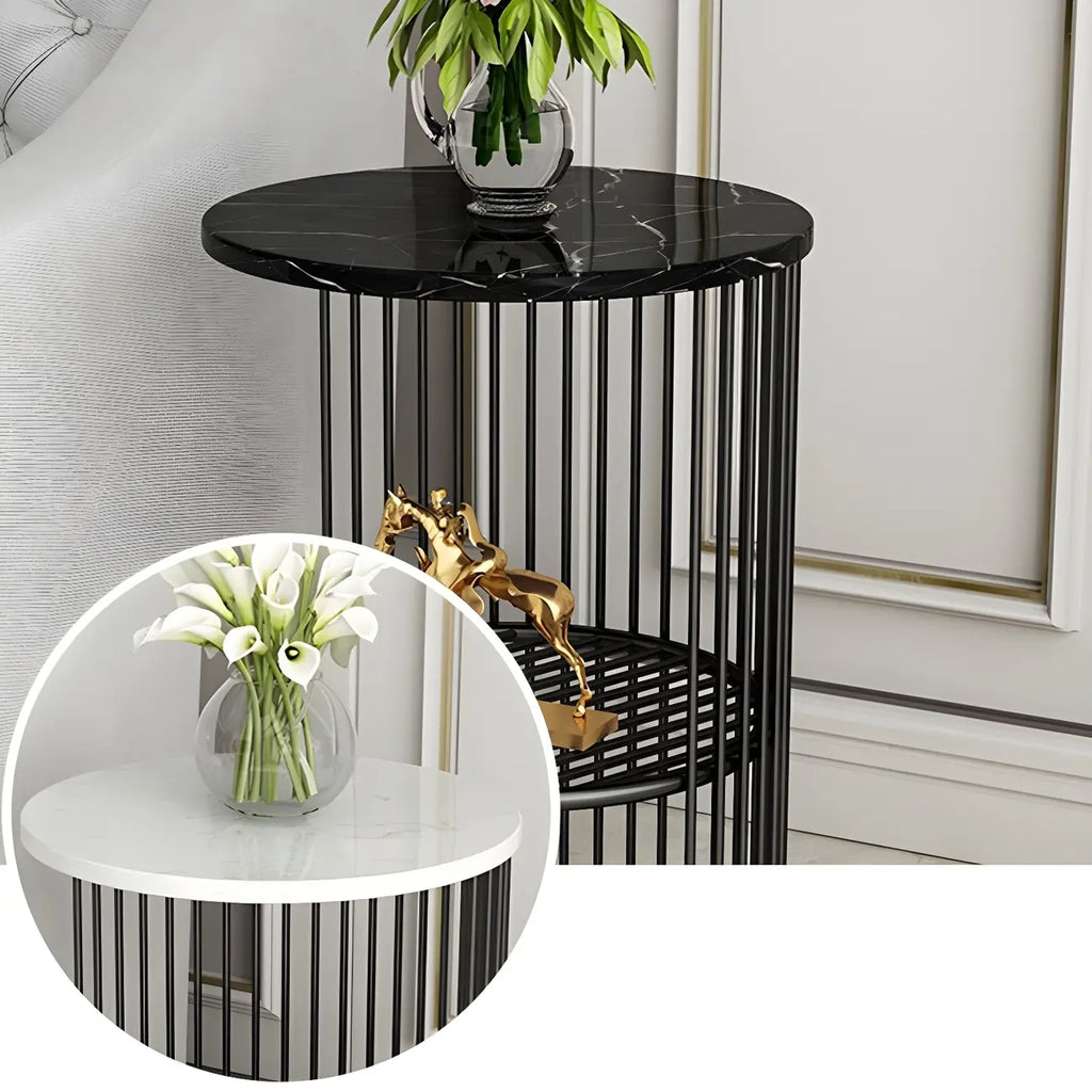 Round 2 Tiers Metal Frame Storage Side Tables Gold