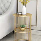 Round 2 Tiers Metal Frame Storage Side Tables Gold