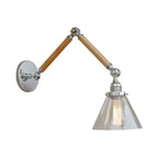 Vintage Clear Glass Cone Shade Wood Metal Swing Arm Wall Light