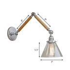 Vintage Clear Glass Cone Shade Wood Metal Swing Arm Wall Light
